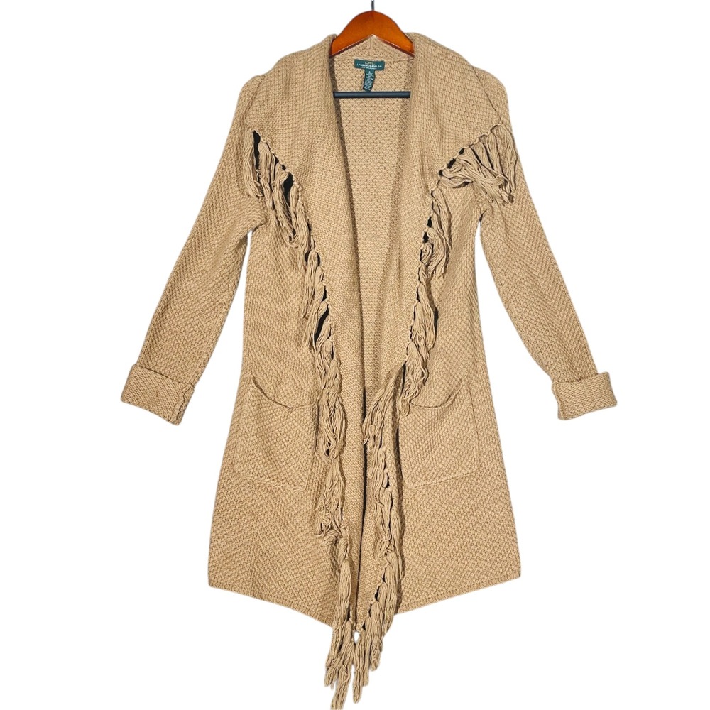 Lauren Ralph Lauren Fringe Cardigan Women S Tan Western Boho Sweater Duster